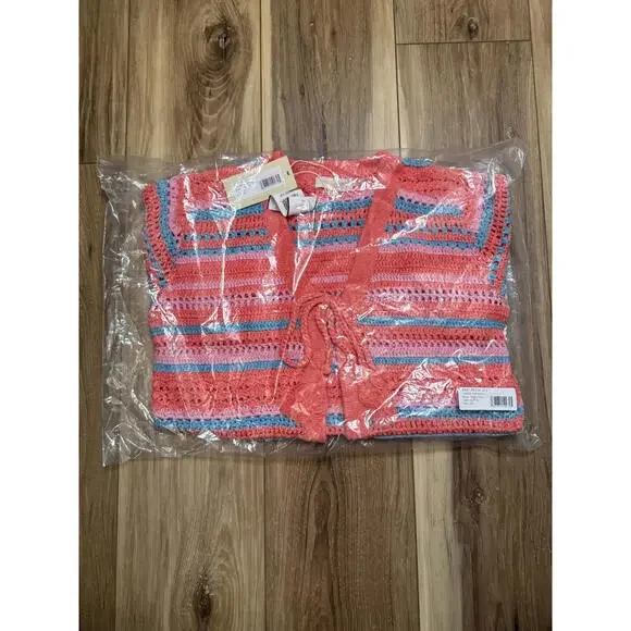 NWT! Ramy Brook Madge Cotton Stripe Cardigan in Flame Geo Size XS - Picture 2 of 7